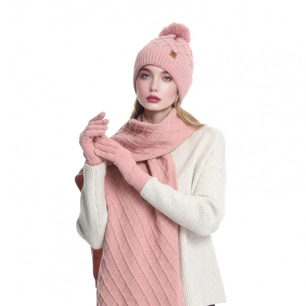 Knit Hat with Velvet Lining Warm Comfortable Knit Hat Cozy Winter Knit Hat with Faux Fur Pom Pom Ball Warm Fleece for Outdoor