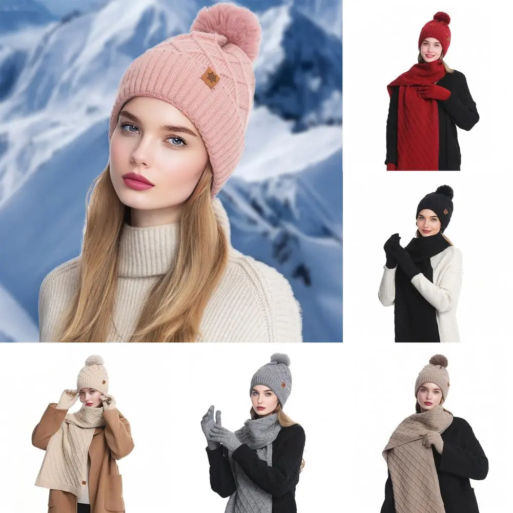 Knit Hat with Velvet Lining Warm Comfortable Knit Hat Cozy Winter Knit Hat with Faux Fur Pom Pom Ball Warm Fleece for Outdoor