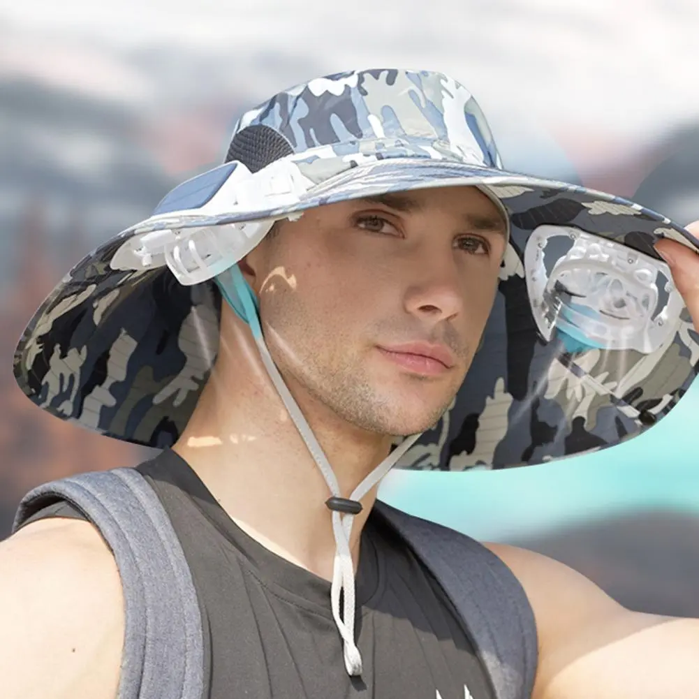 Solar Fan Hat Wide Brim Sun Hat with Adjustable Fan Upf50 Wide-brimmed Men's Sun Hat with Removable Solar Usb Fans for Summer