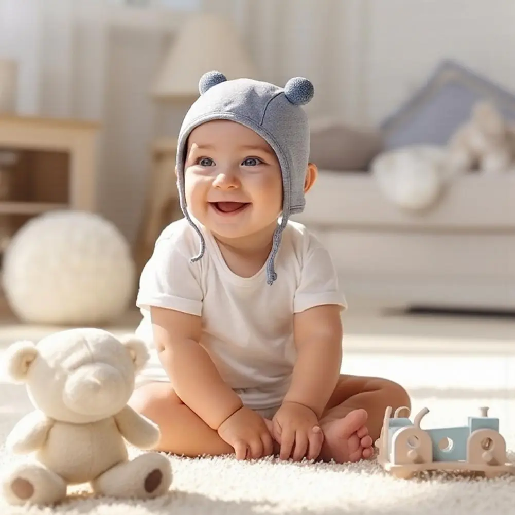 Neutral Baby Hat Breathable Baby Cotton Hat Infant Soft Baby Hat with Double Ball Design Solid Color Warm for Newborns