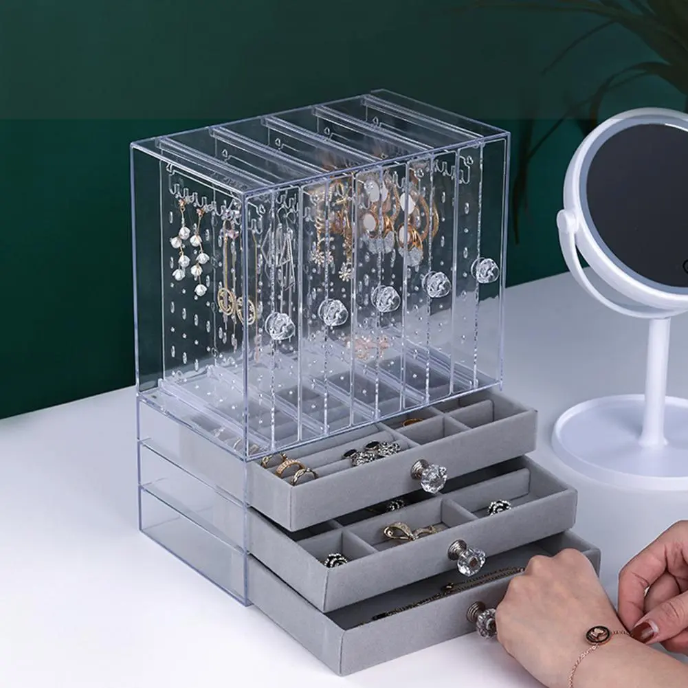 Jewelry Storage Rack Transparent Large Capacity Dustproof Vertical Earrings Display Stand Jewelry Storage Drawer Box