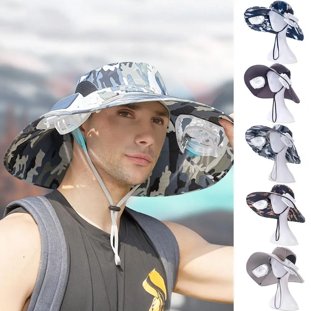 Solar Fan Hat Wide Brim Sun Hat with Adjustable Fan Upf50 Wide-brimmed Men's Sun Hat with Removable Solar Usb Fans for Summer