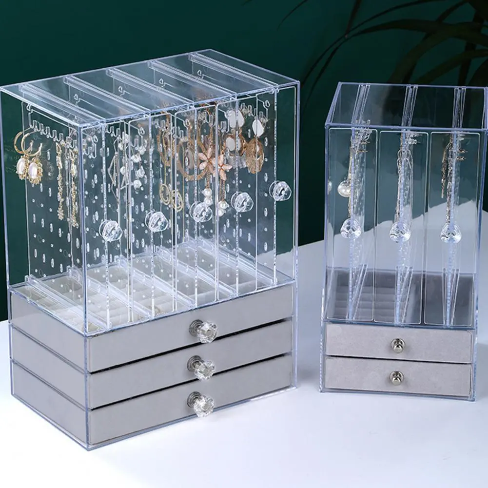 Jewelry Storage Rack Transparent Large Capacity Dustproof Vertical Earrings Display Stand Jewelry Storage Drawer Box