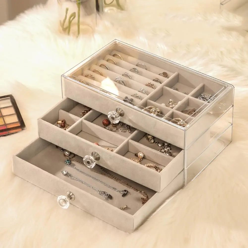 Jewelry Storage Rack Transparent Large Capacity Dustproof Vertical Earrings Display Stand Jewelry Storage Drawer Box