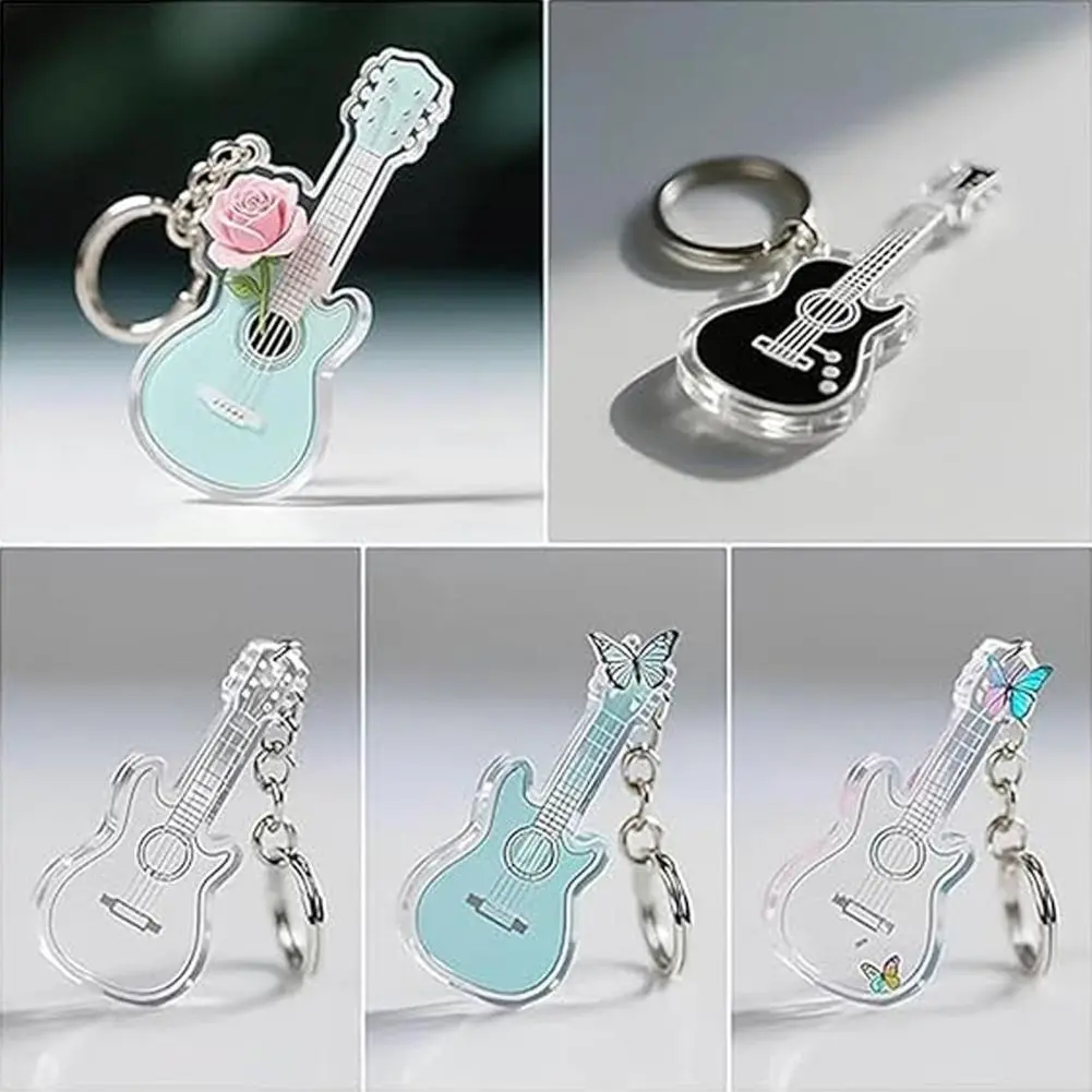 Acrylic Guitar Keychain Guitar Player Keychain Mini Rose Guitar Keychain Music Dream Symbol Bag Wallet Pendant Car Decor Set