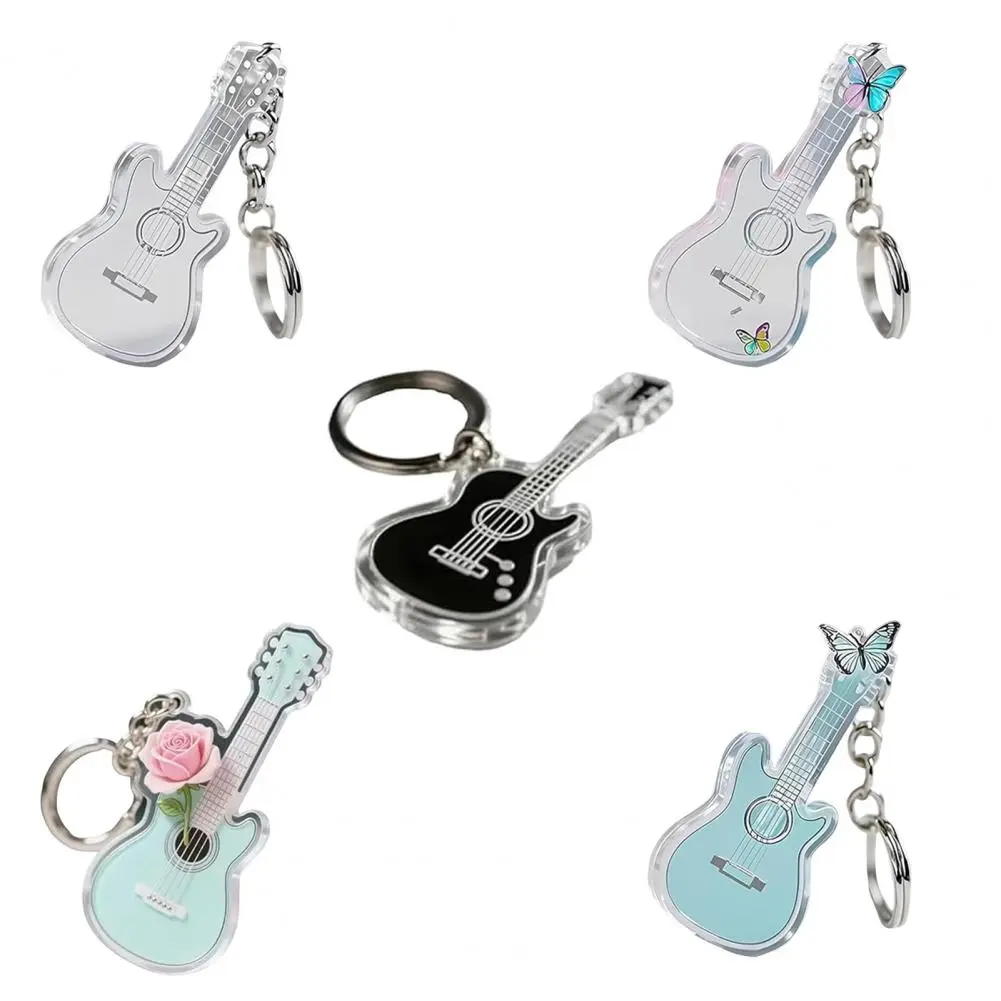 Acrylic Guitar Keychain Guitar Player Keychain Mini Rose Guitar Keychain Music Dream Symbol Bag Wallet Pendant Car Decor Set