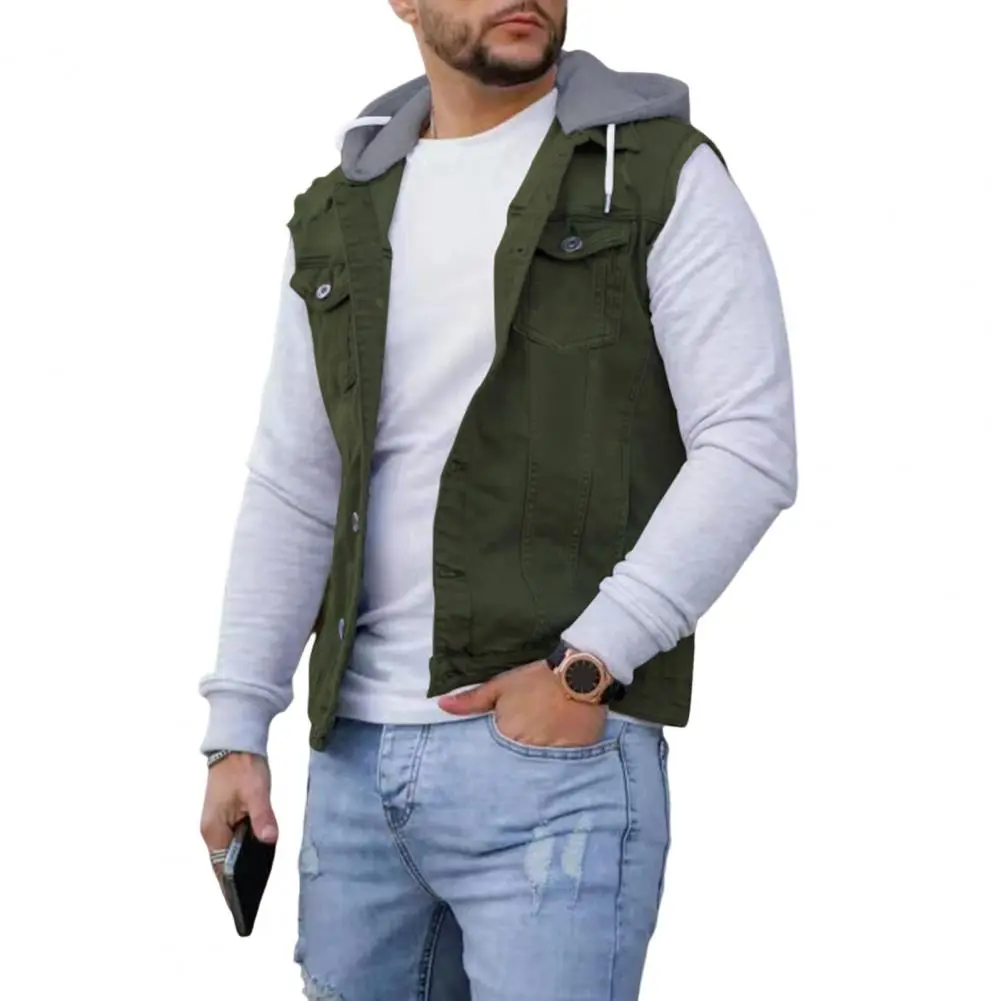 Popular Cargo Vest Autumn Winter Men Waistcoat Denim Patchwork Streetwear Relaxed Fit Splicing Vest