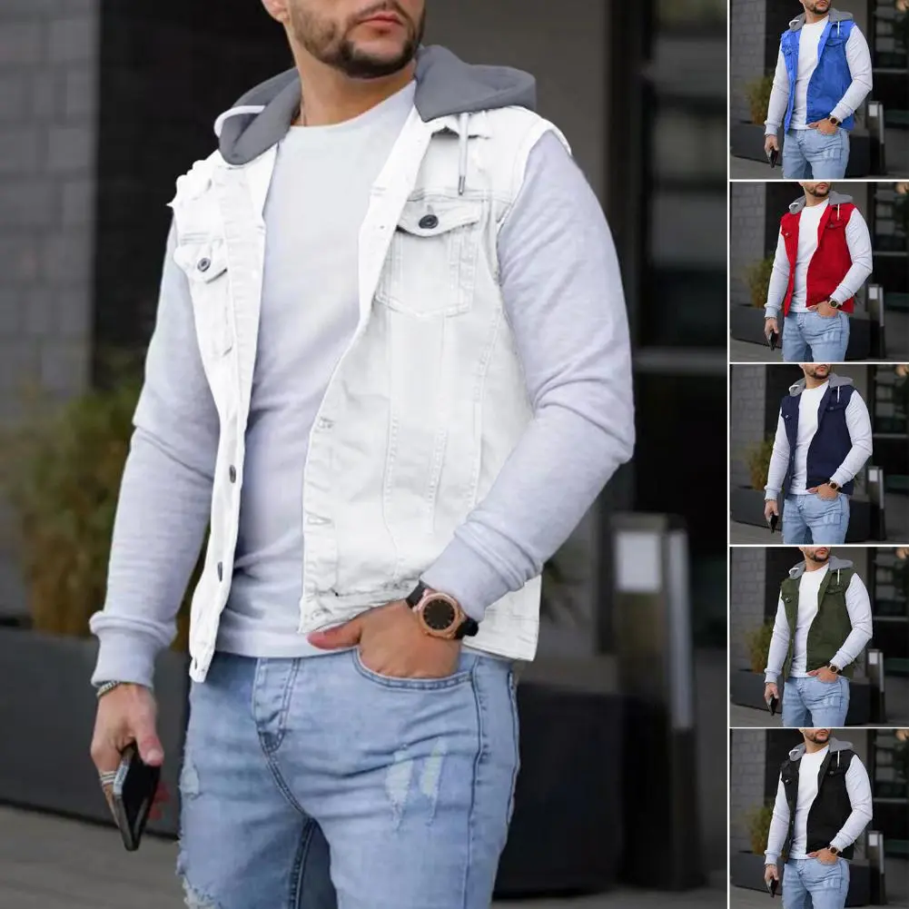 Popular Cargo Vest Autumn Winter Men Waistcoat Denim Patchwork Streetwear Relaxed Fit Splicing Vest