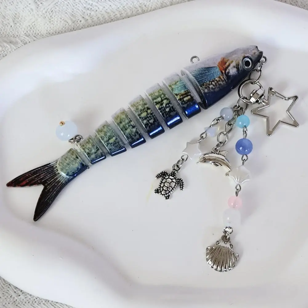 Fun Carrying Accessory Fish Keychain Pendant Ocean-inspired Fishing Bait Keychain with Beads Shell Starfish for Carrying