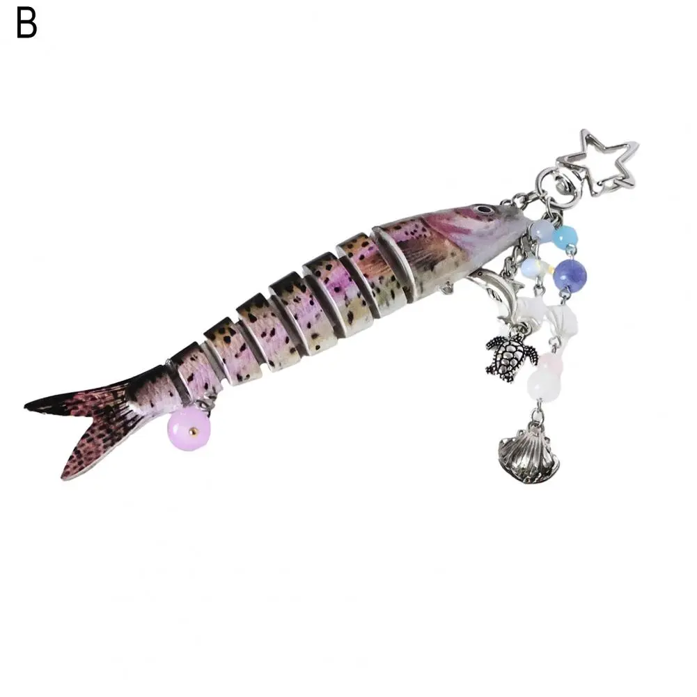 Fun Carrying Accessory Fish Keychain Pendant Ocean-inspired Fishing Bait Keychain with Beads Shell Starfish for Carrying