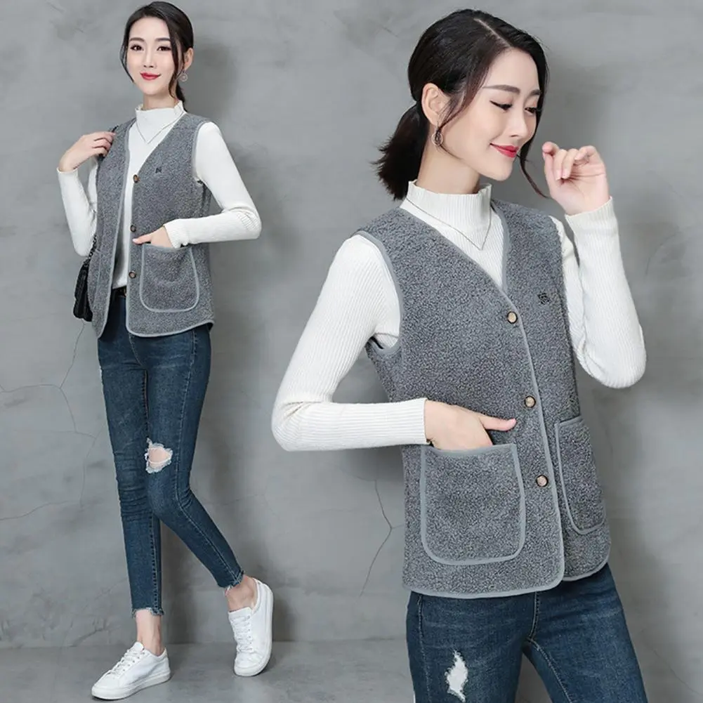 Women Fleece Heated Vest with 5 Heating Zones Women's Vest Temperature Adjustable Sleeveless Solid Color Vest Jacket