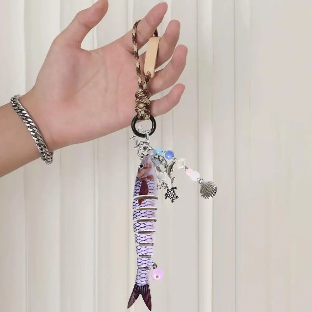 Fun Carrying Accessory Fish Keychain Pendant Ocean-inspired Fishing Bait Keychain with Beads Shell Starfish for Carrying
