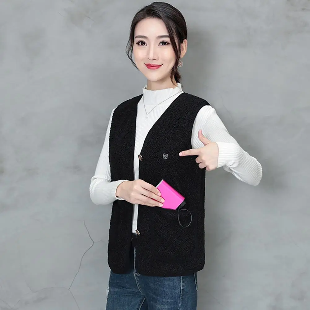 Women Fleece Heated Vest with 5 Heating Zones Women's Vest Temperature Adjustable Sleeveless Solid Color Vest Jacket