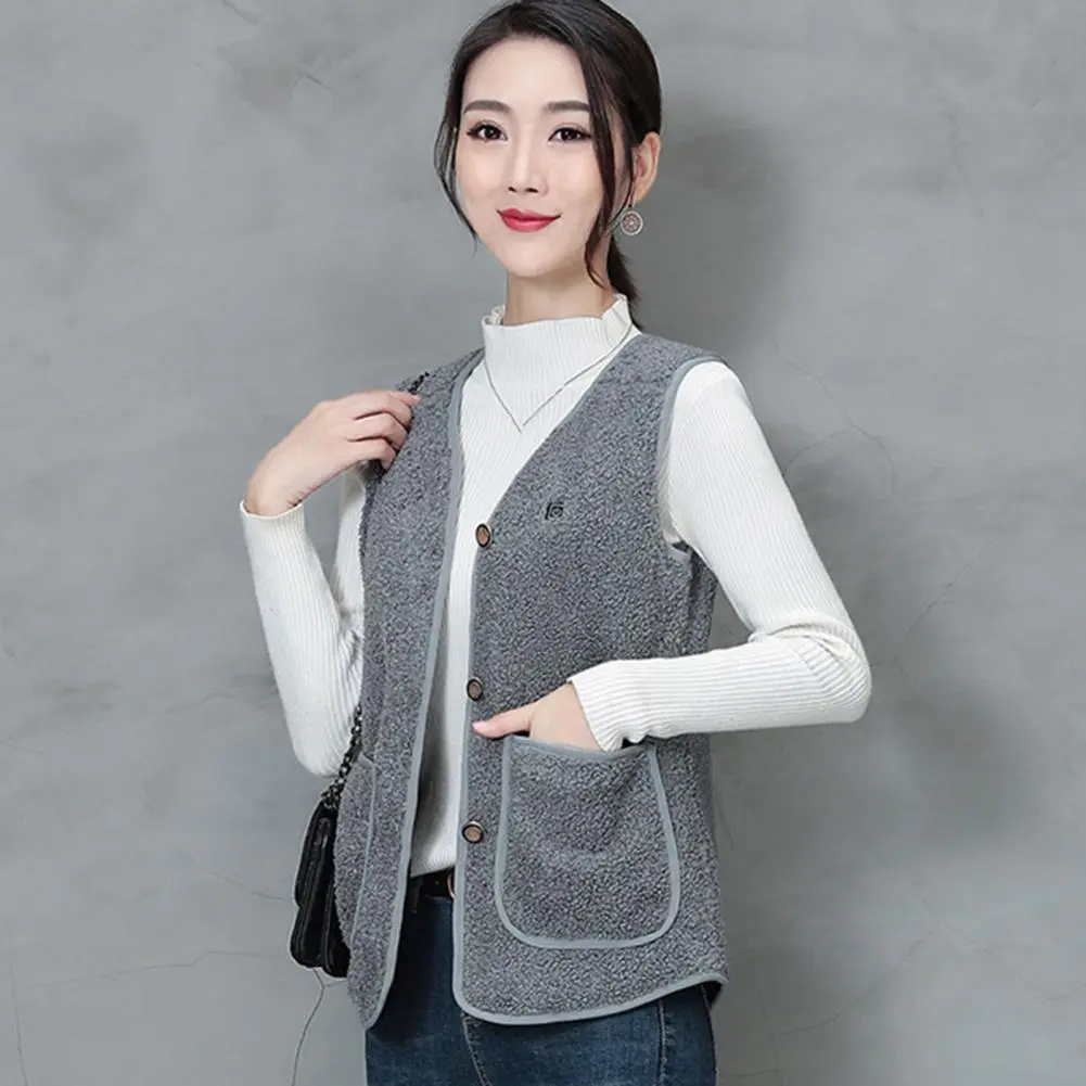 Women Fleece Heated Vest with 5 Heating Zones Women's Vest Temperature Adjustable Sleeveless Solid Color Vest Jacket