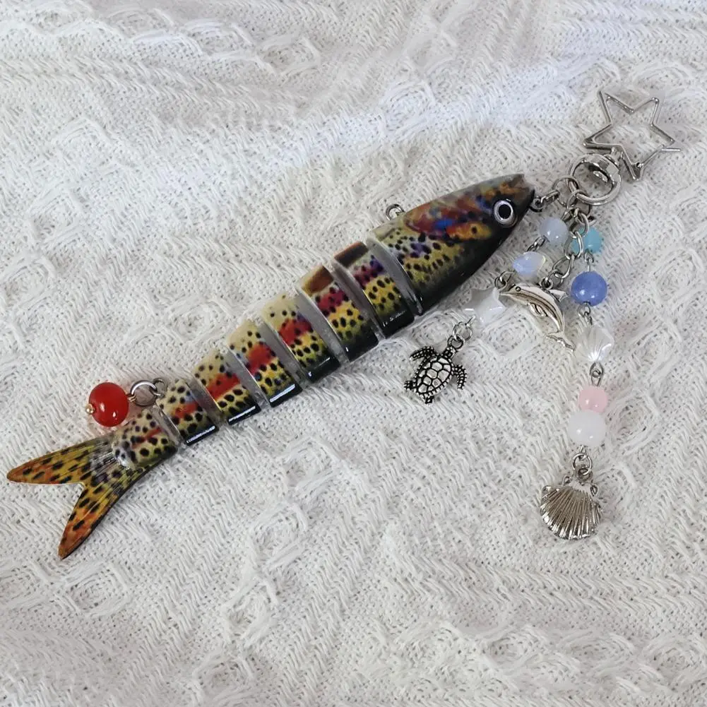 Fun Carrying Accessory Fish Keychain Pendant Ocean-inspired Fishing Bait Keychain with Beads Shell Starfish for Carrying