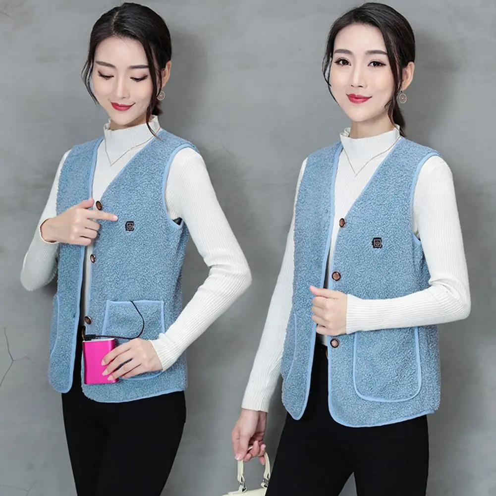 Women Fleece Heated Vest with 5 Heating Zones Women's Vest Temperature Adjustable Sleeveless Solid Color Vest Jacket