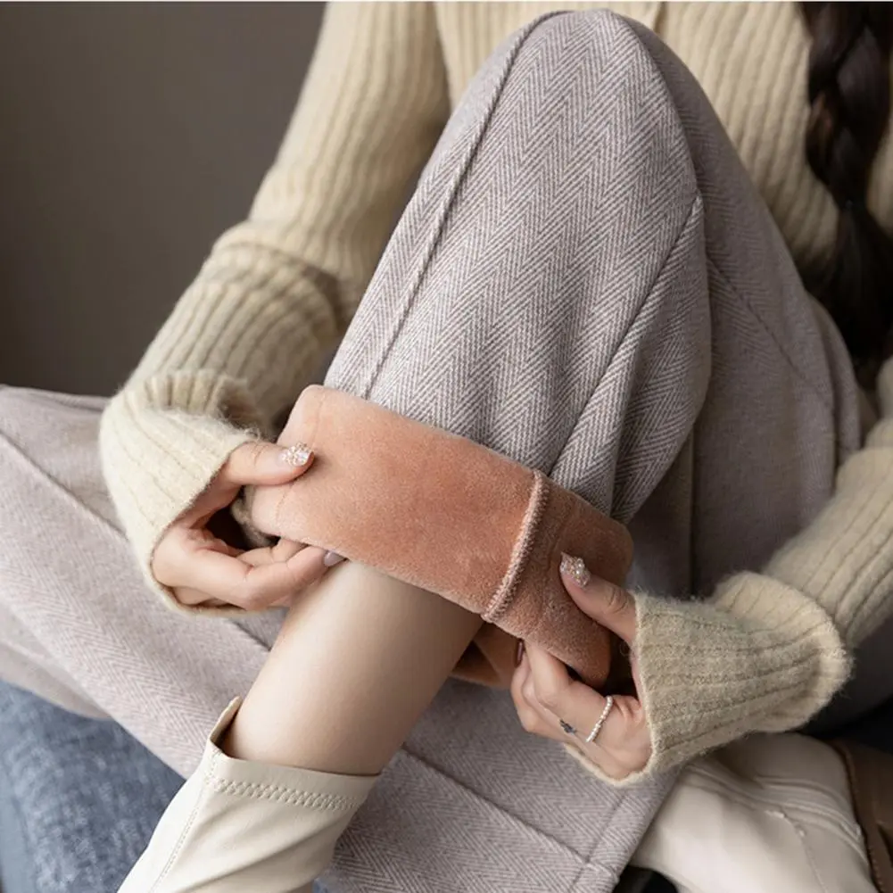 Velvet Thickened Casual Pants Women Warm Winter Pants Thickened Velvet Lined Women's Winter Pants with High Waist for Warmth