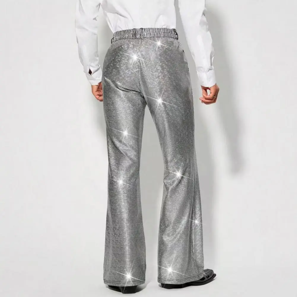 Shiny Sequins Men Suit Pants Straight Wide Leg Wedding Trousers with Pockets Nightclub Dance Role-Playing Long Pants Streetwear