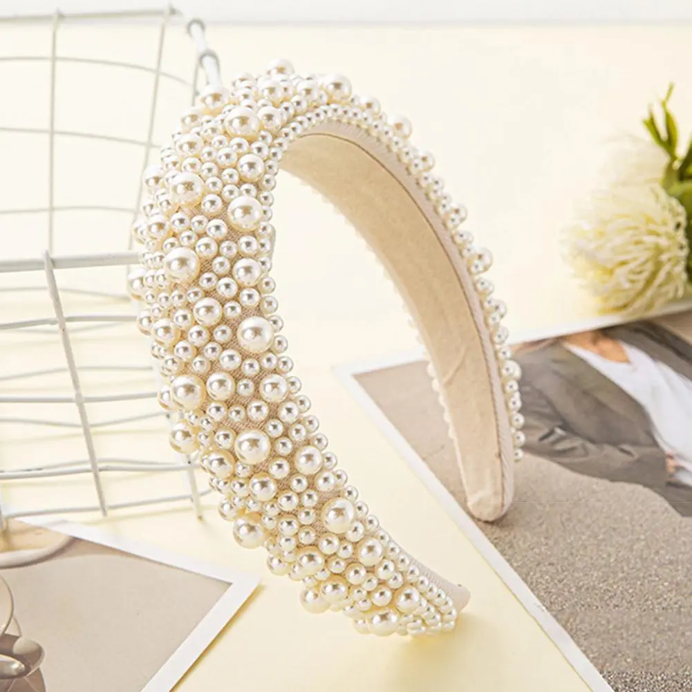 Comfortable Headband Hair Hoop Headband Elegant Imitation Pearl Hair Hoop Wide Headband for Comfortable Fit Flexible Design Hair
