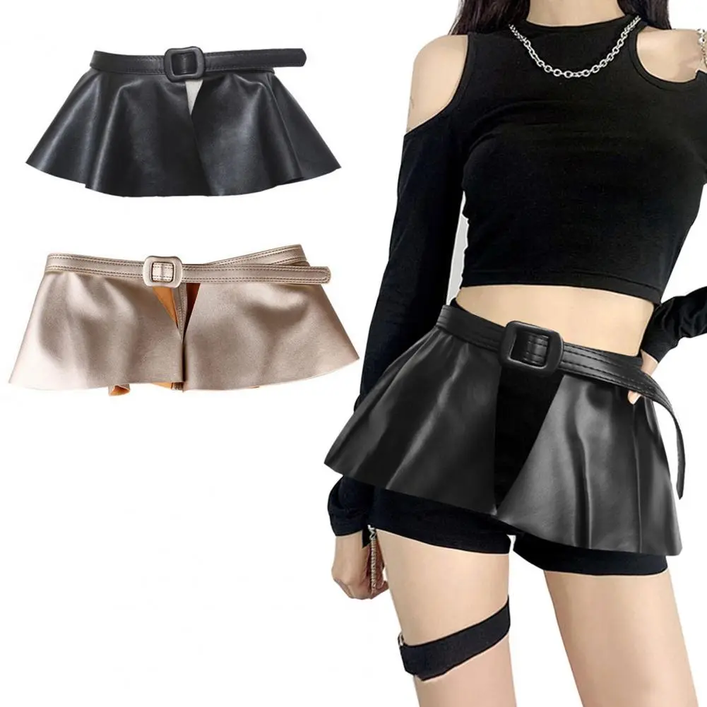Faux Leather Women Belt Wear-resistant Women Belt Stylish Imitation Leather Belt with Ruffle Trim High Punk for Women for Office