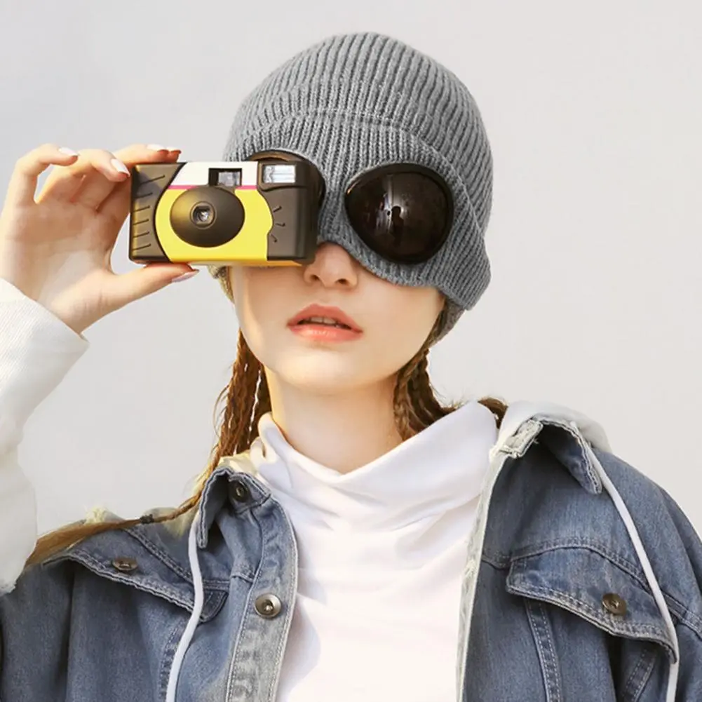 Glasses Knitted Hat Elastic Goggle Hat Unisex Windproof Bomber Hat with Glasses Cap Windproof Winter Warmth Beanie Headwear