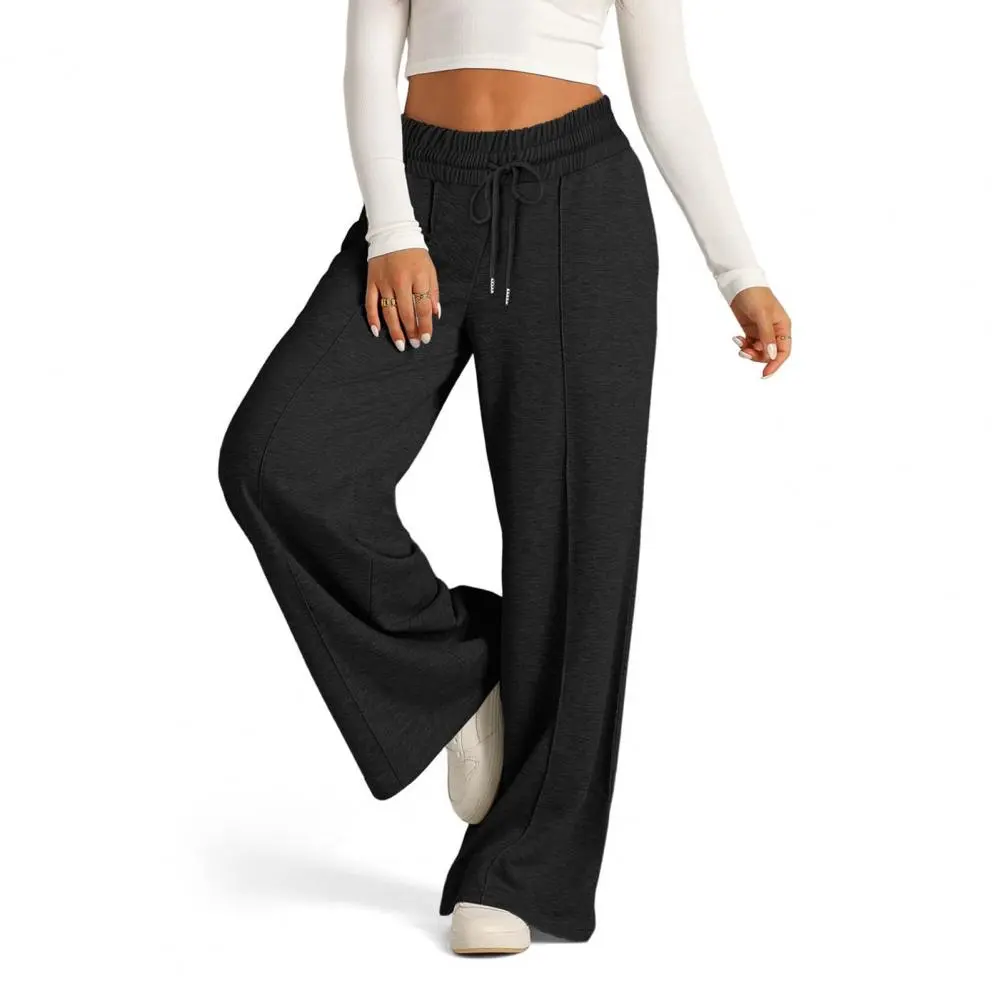 Lightweight Women Pants Comfortable Trousers Women's Elastic Mid-rise Sweatpants with Adjustable Drawstring Wide Leg for Yoga