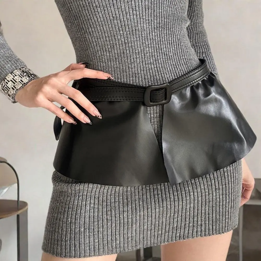 Faux Leather Women Belt Wear-resistant Women Belt Stylish Imitation Leather Belt with Ruffle Trim High Punk for Women for Office