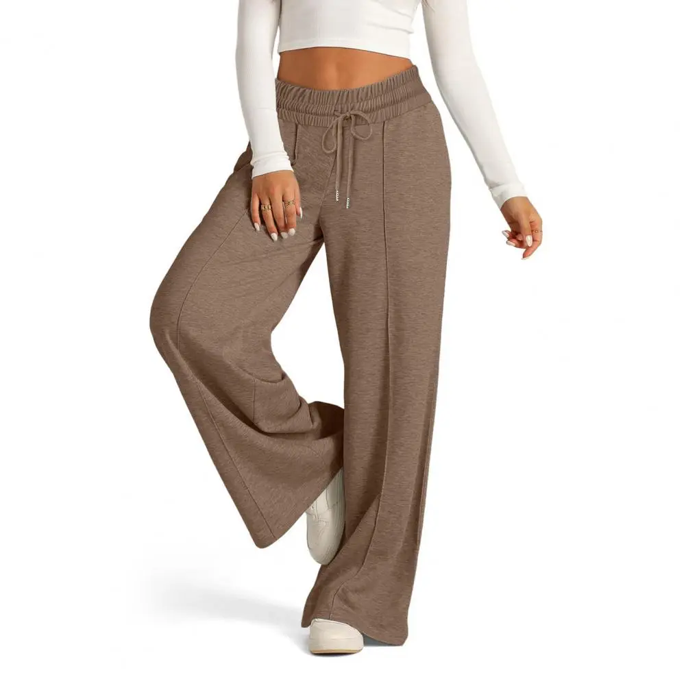 Lightweight Women Pants Comfortable Trousers Women's Elastic Mid-rise Sweatpants with Adjustable Drawstring Wide Leg for Yoga