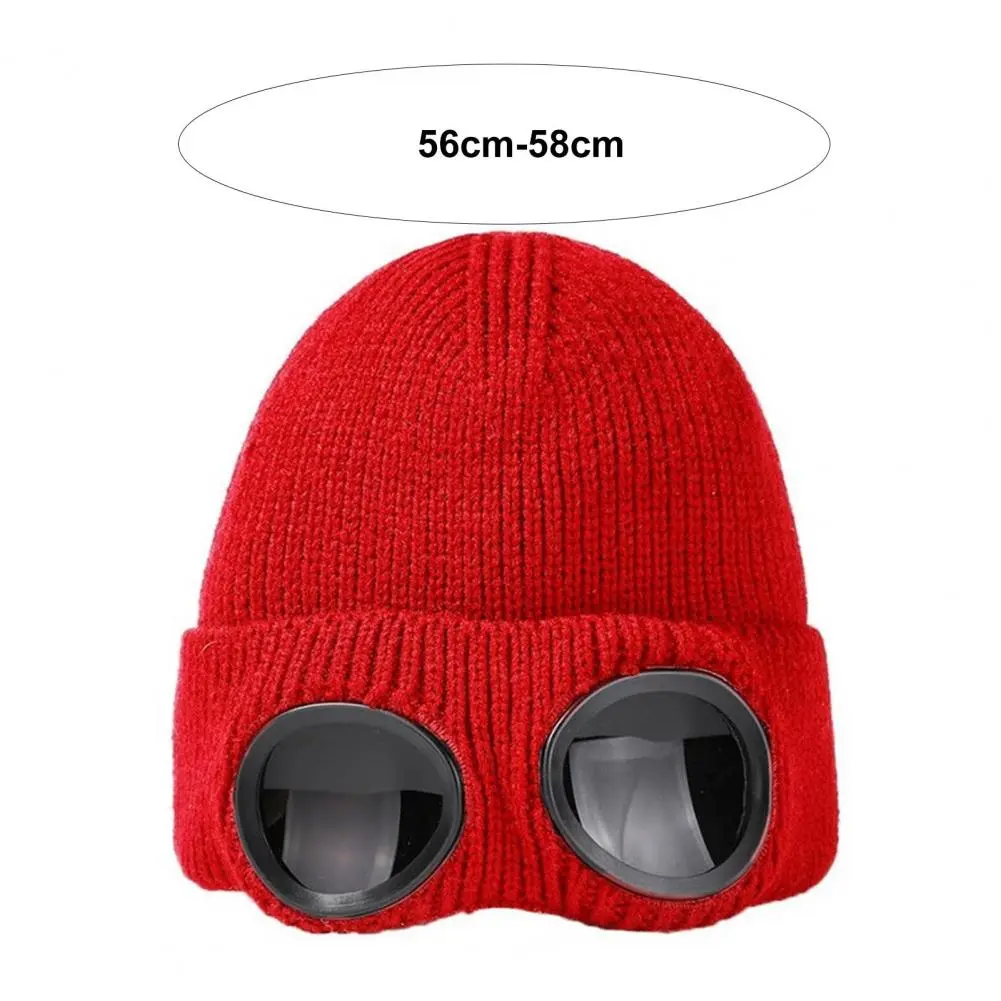 Glasses Knitted Hat Elastic Goggle Hat Unisex Windproof Bomber Hat with Glasses Cap Windproof Winter Warmth Beanie Headwear