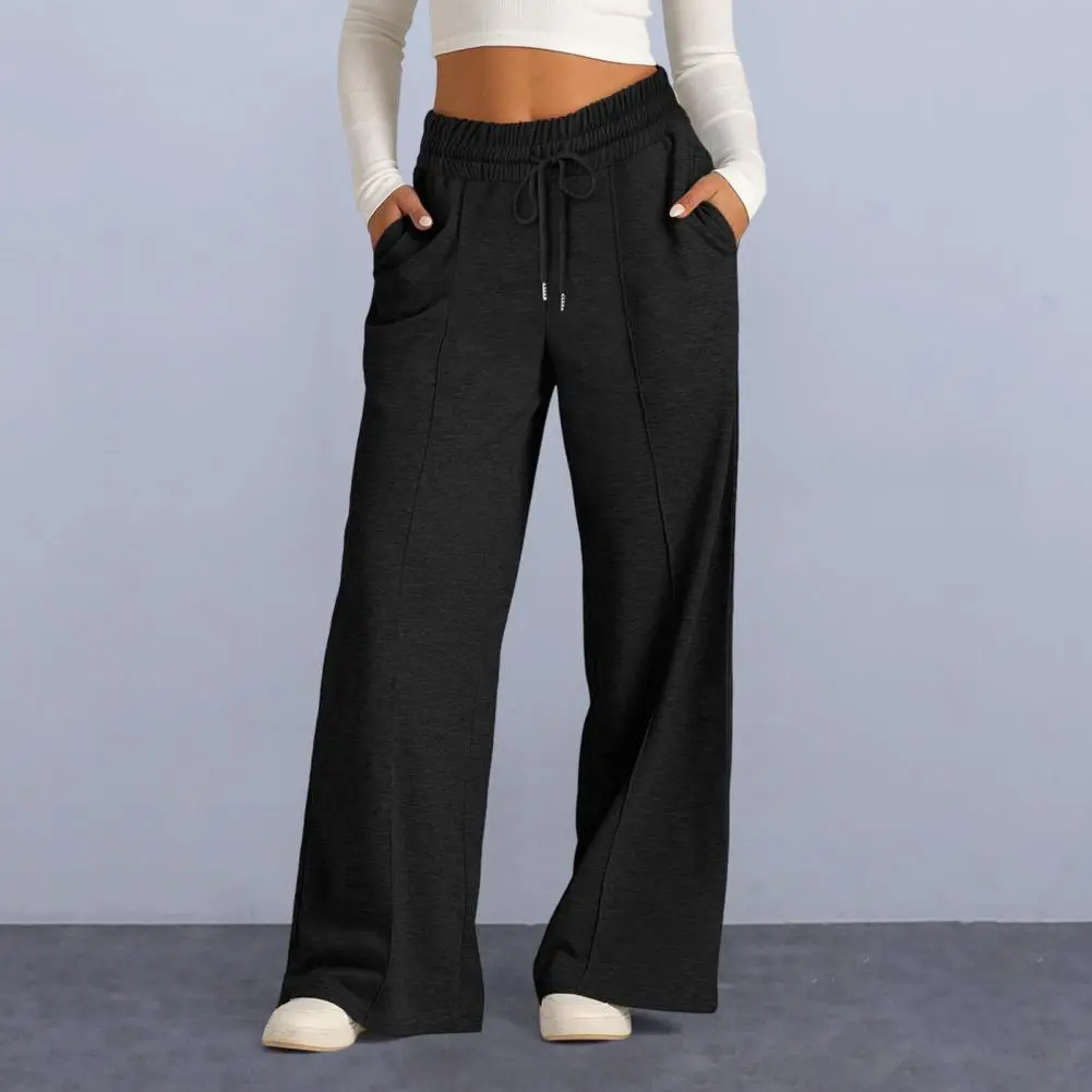 Lightweight Women Pants Comfortable Trousers Women's Elastic Mid-rise Sweatpants with Adjustable Drawstring Wide Leg for Yoga
