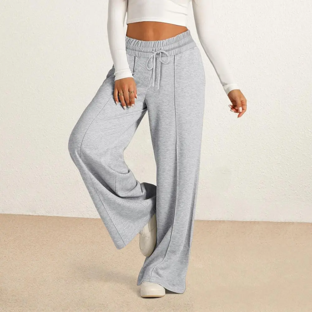 Lightweight Women Pants Comfortable Trousers Women's Elastic Mid-rise Sweatpants with Adjustable Drawstring Wide Leg for Yoga