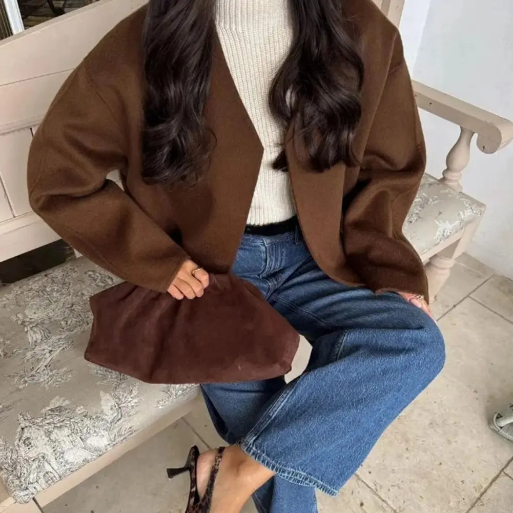 Women V-neck Jacket Long Sleeve Coat Stylish V Neck Cardigan with Shawl for Women Loose Long Sleeve for Commuting for Spring
