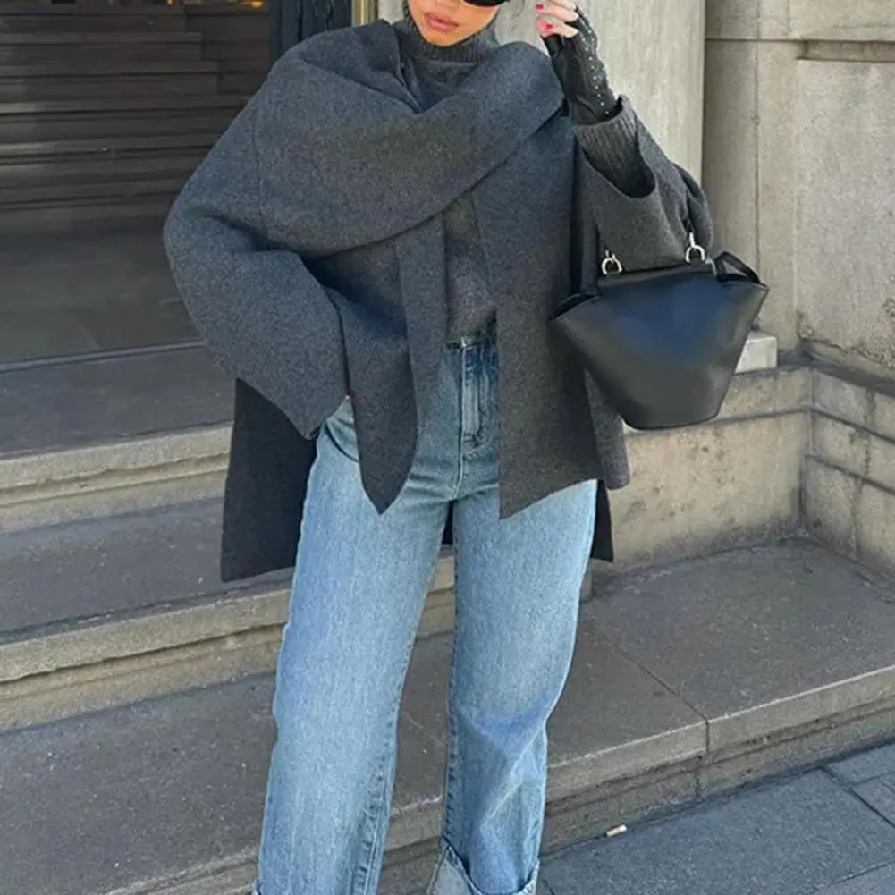 Women V-neck Jacket Long Sleeve Coat Stylish V Neck Cardigan with Shawl for Women Loose Long Sleeve for Commuting for Spring