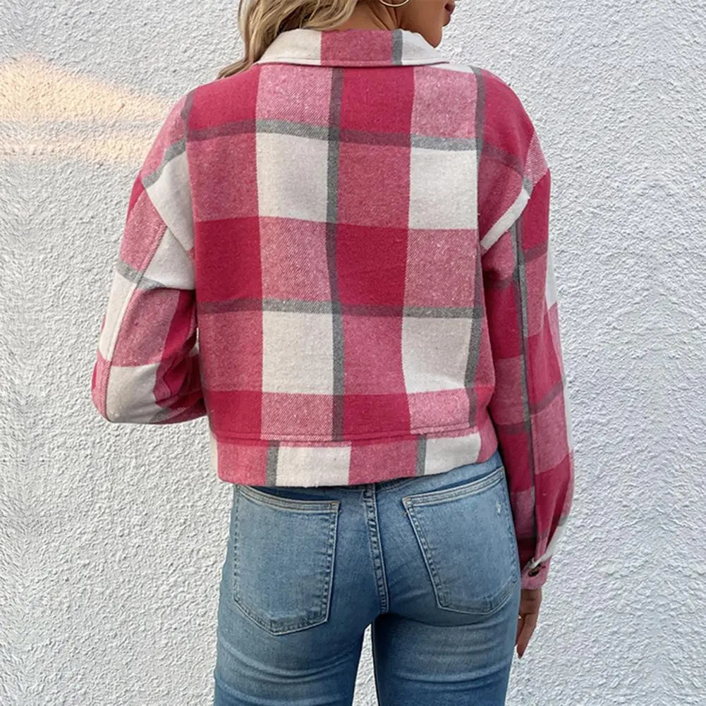 Women Fall Coat Women Long Sleeve Coat Vintage Plaid Print Women's Jacket with Lapel Pockets for Fall Winter Long Sleeve