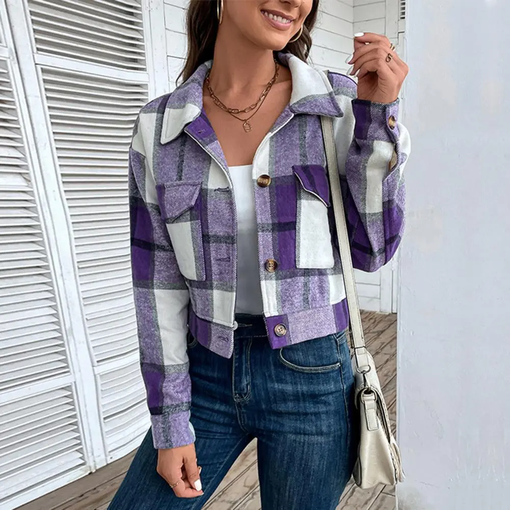 Women Fall Coat Women Long Sleeve Coat Vintage Plaid Print Women's Jacket with Lapel Pockets for Fall Winter Long Sleeve