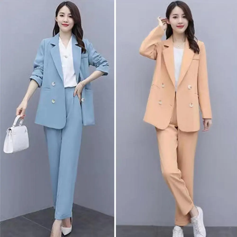 Professional Ol Commuter Style Suit Women Workwear Suit Elegant Women's Business Suit Set with Double-breasted Coat for Formal