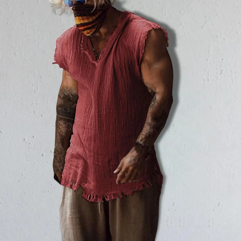 Great Summer Tank Top Simple Summer Vest Old Style Thin V Neck Sleeveless Men Tank Top