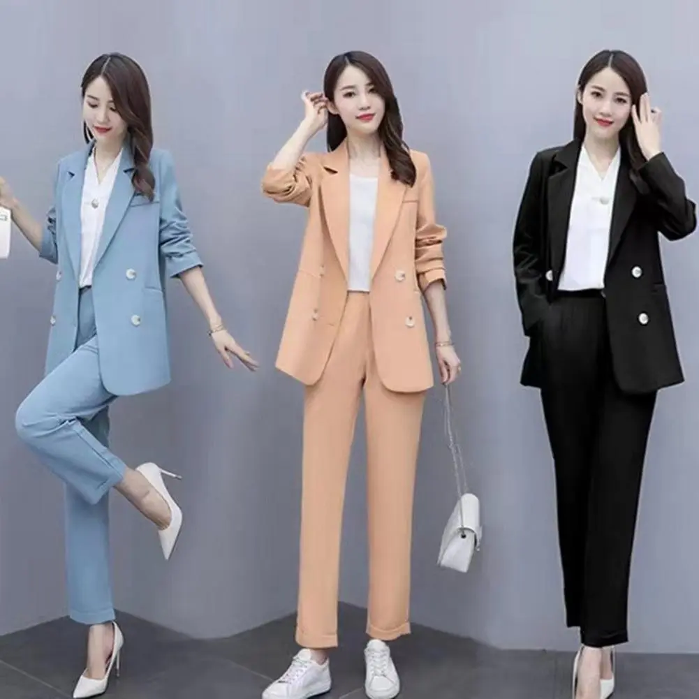 Professional Ol Commuter Style Suit Women Workwear Suit Elegant Women's Business Suit Set with Double-breasted Coat for Formal
