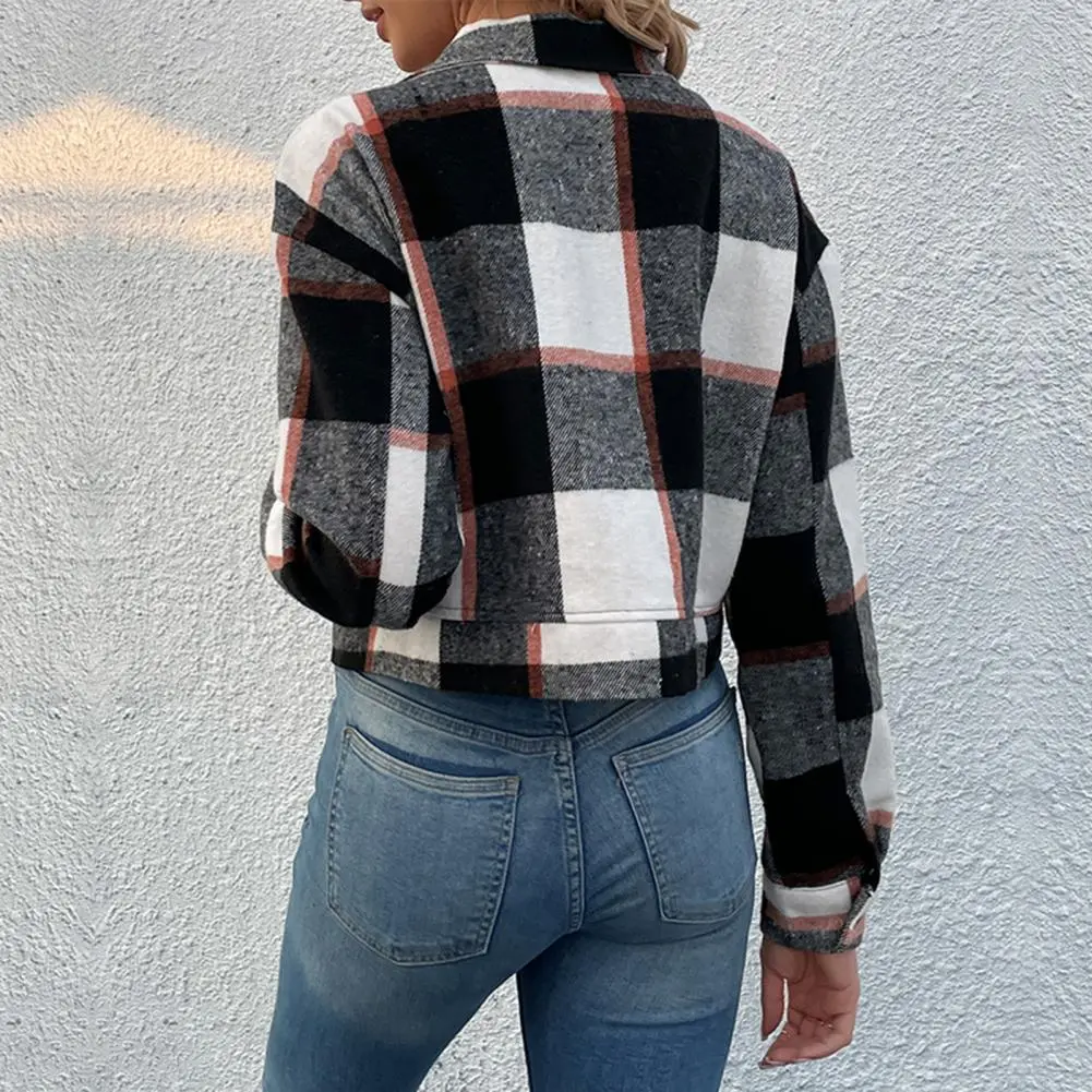 Women Fall Coat Women Long Sleeve Coat Vintage Plaid Print Women's Jacket with Lapel Pockets for Fall Winter Long Sleeve