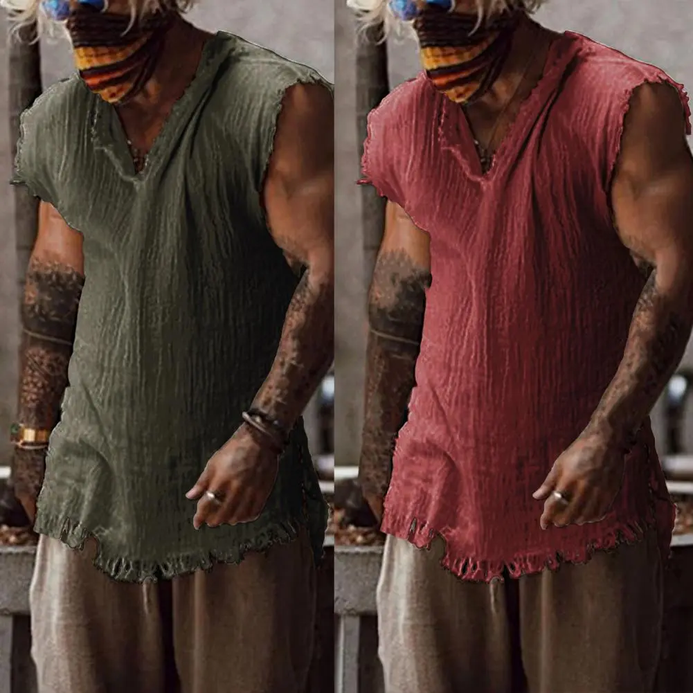 Great Summer Tank Top Simple Summer Vest Old Style Thin V Neck Sleeveless Men Tank Top