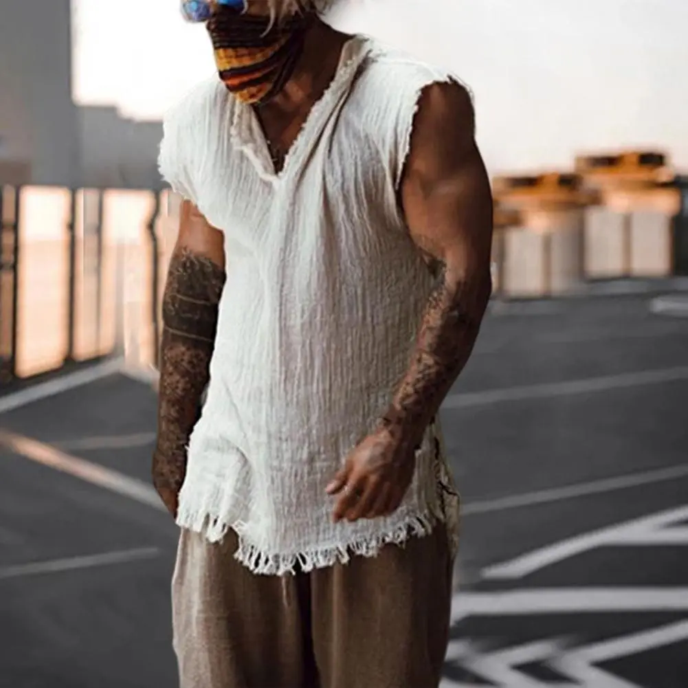 Great Summer Tank Top Simple Summer Vest Old Style Thin V Neck Sleeveless Men Tank Top
