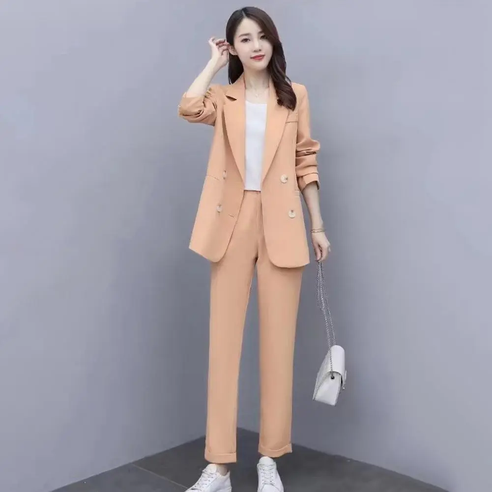 Professional Ol Commuter Style Suit Women Workwear Suit Elegant Women's Business Suit Set with Double-breasted Coat for Formal