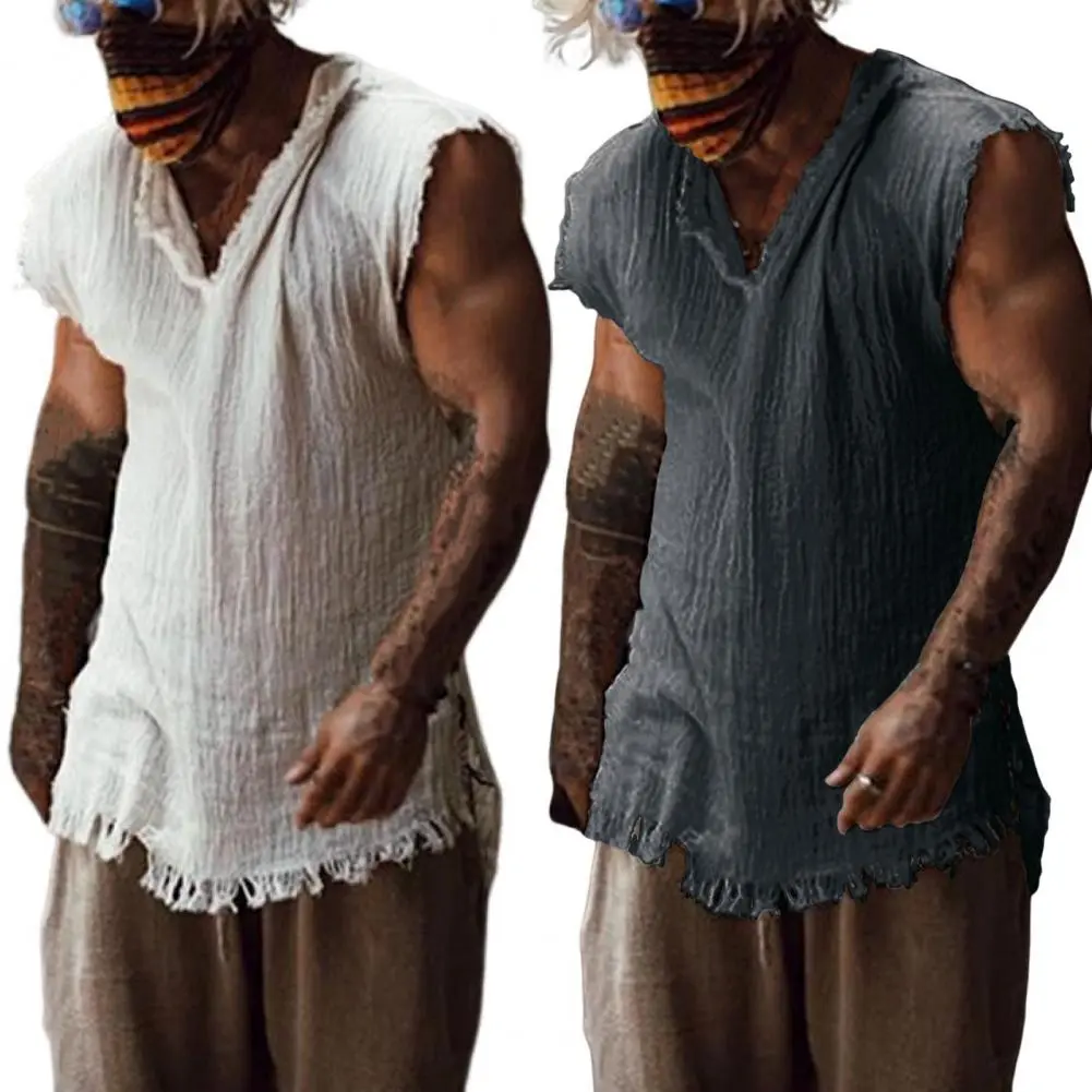 Great Summer Tank Top Simple Summer Vest Old Style Thin V Neck Sleeveless Men Tank Top