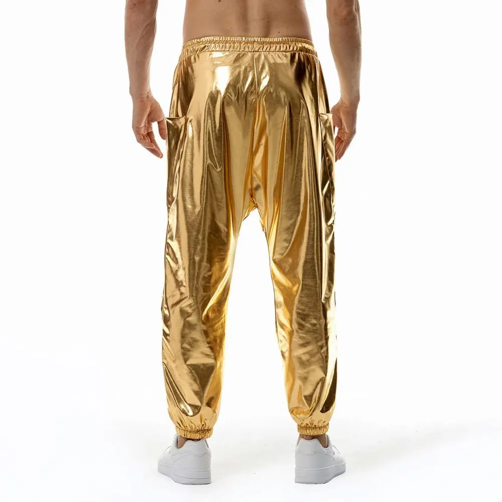 Lightweight Breathable Pants for Men Everyday Wear Polyester Pants for Men Shiny Nightclub Party Pants for Men Drawstring Waist