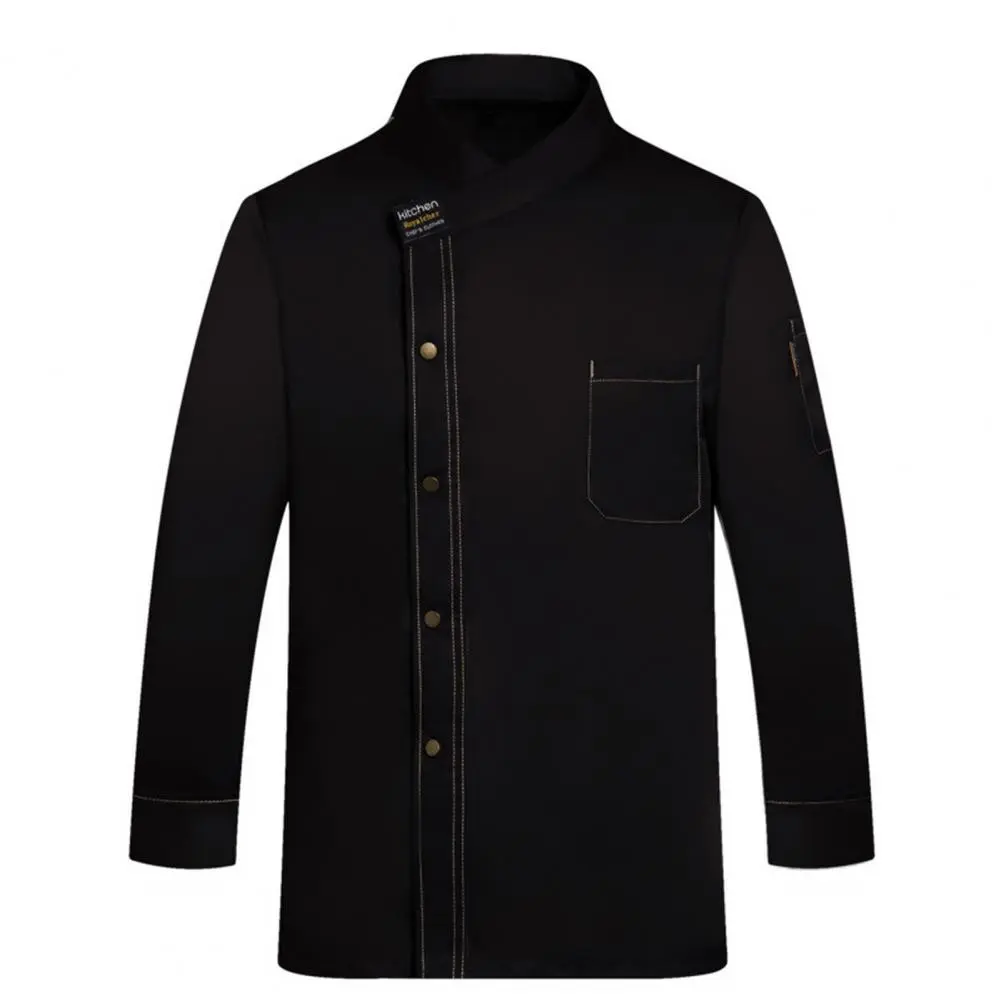 Chef Shirt Long Sleeve Stand Collar Single-breasted Pocket Unisex Kitchen Cook Shirt Bakery Restaurant Waiter Uniform Top