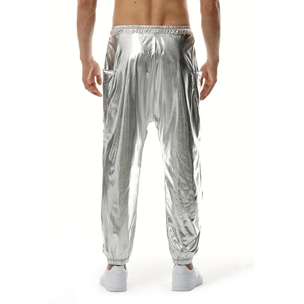 Lightweight Breathable Pants for Men Everyday Wear Polyester Pants for Men Shiny Nightclub Party Pants for Men Drawstring Waist