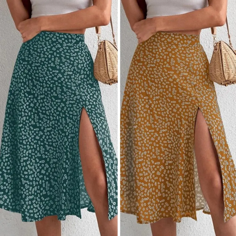 High Waist Loose Lady Midi Skirt Sheath Summer Beach Skirt Slit A-line Floral Print Women's Summer Skirt Female Clothes