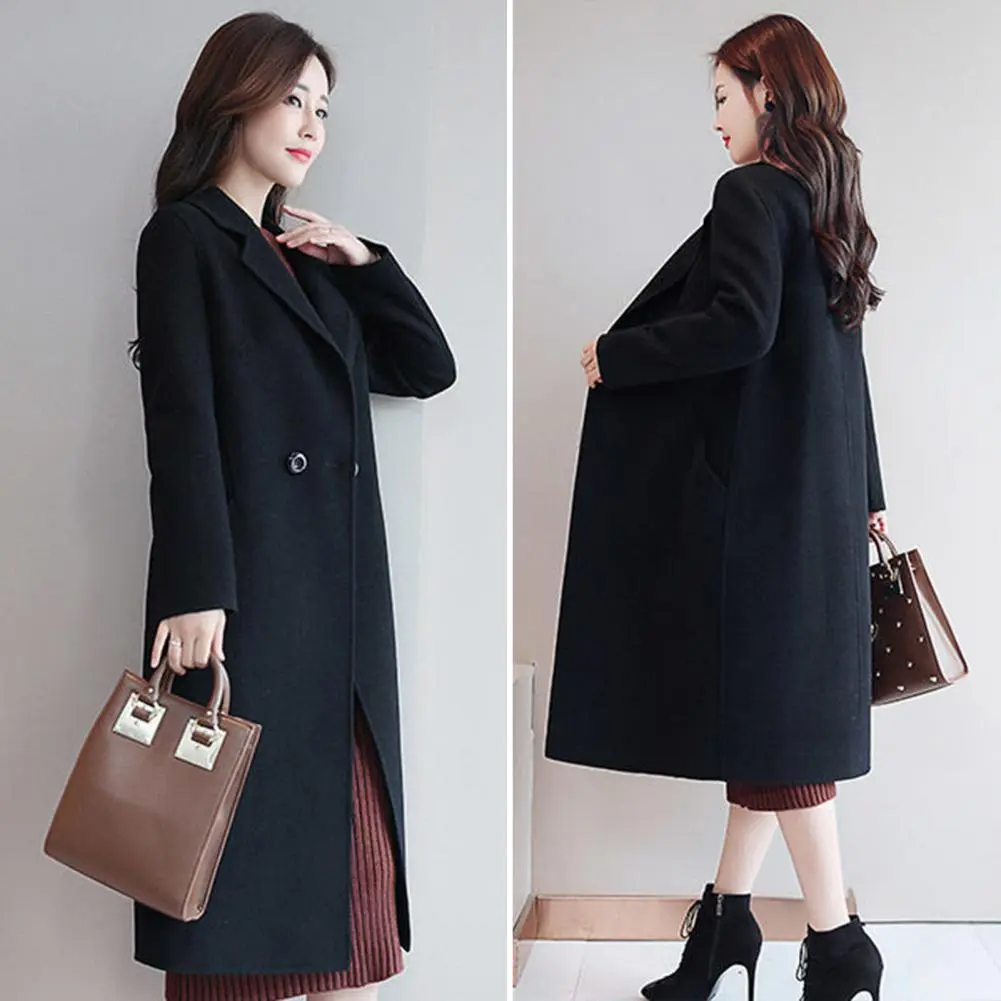 Elegant Long Wool Coat Women Classic Korean Woolen Overcoat Warmness Outwear Autumn Double Buttons Midi Length Woman Winter Coat