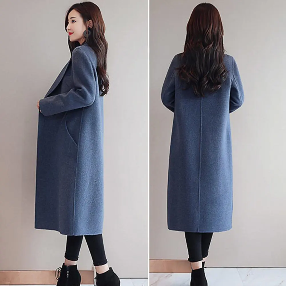 Elegant Long Wool Coat Women Classic Korean Woolen Overcoat Warmness Outwear Autumn Double Buttons Midi Length Woman Winter Coat