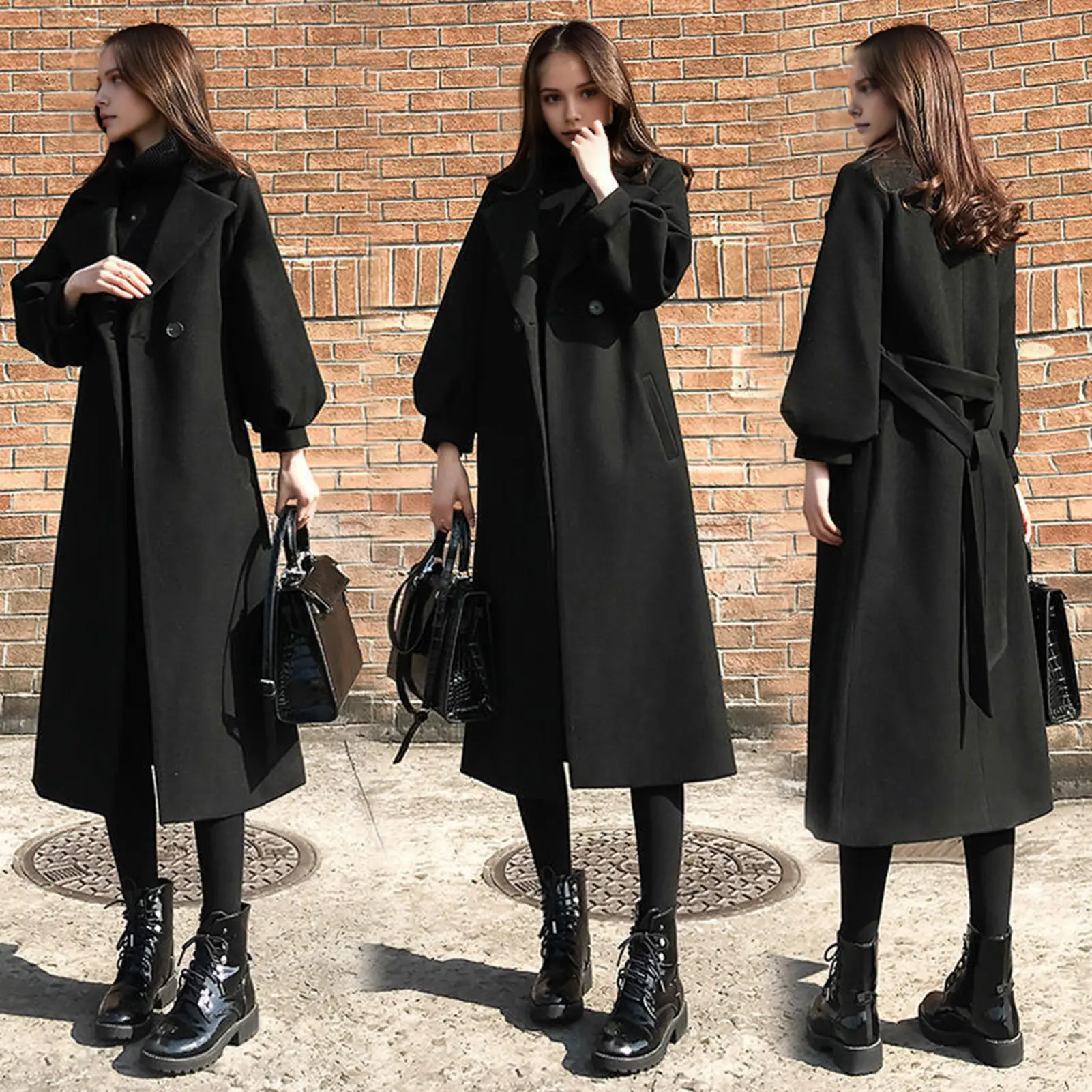 Elegant Long Wool Coat Women Classic Korean Woolen Overcoat Warmness Outwear Autumn Double Buttons Midi Length Woman Winter Coat